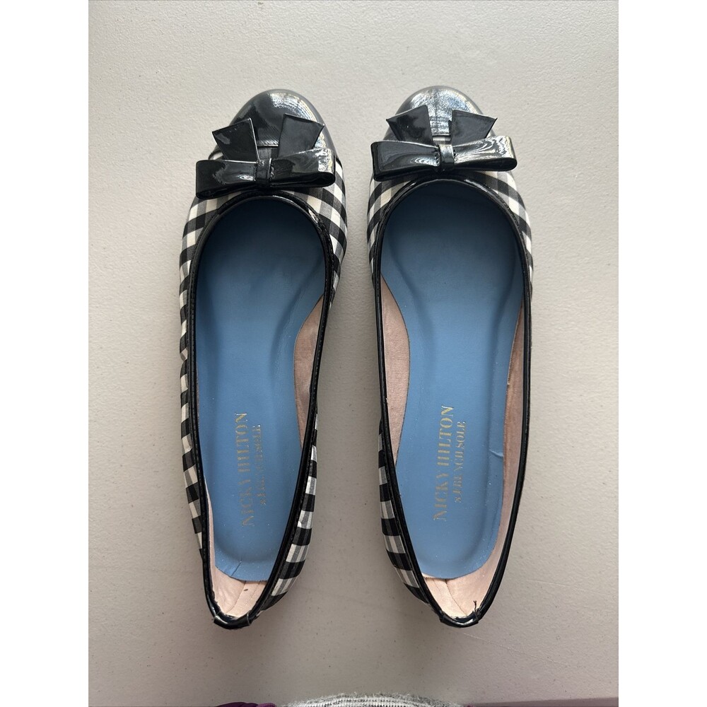 Nicky Hilton X French Sole Black White Checkered Flat Dress Shoe Womens Size 8.5